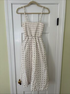 Cream Midi Sundress with Smocked Bodice and Tiny Floral Print